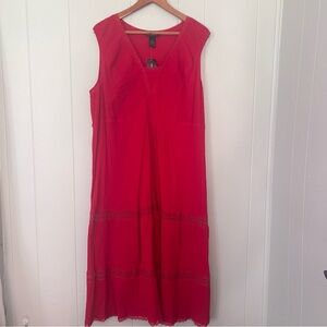 Lane Bryant NWT Red Gauzy Cotton Boho Resortwear Sleeveless Midi Dress Size 24